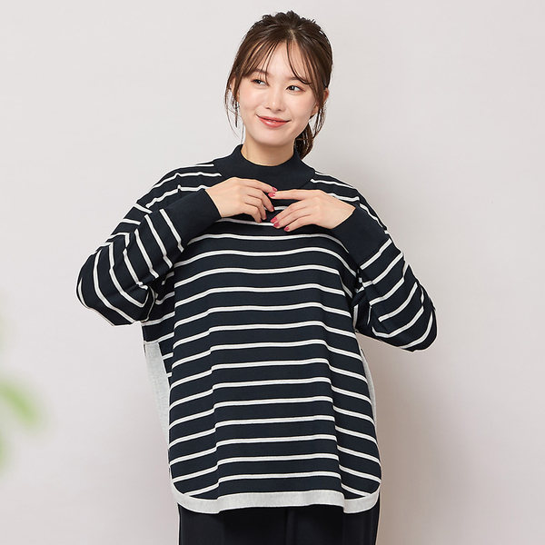 ピサーノ（PISANO）/ハイネックボーダー柄ニットトップ ハイネックボーダー柄ニットトップ | レディースファッション【JUNIOR