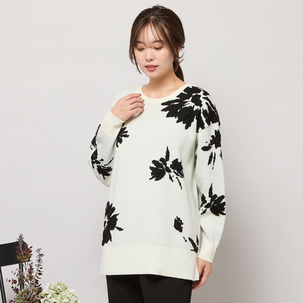 ピサーノ（PISANO）/【手洗いOK】フラワーモチーフジャカードニット 手洗いOK】フラワーモチーフジャカードニット | レディース