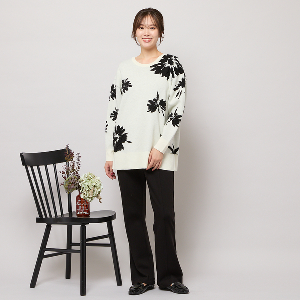 手洗いOK】フラワーモチーフジャカードニット | レディース