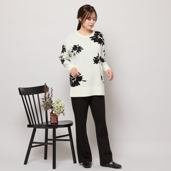 手洗いOK】フラワーモチーフジャカードニット | レディース