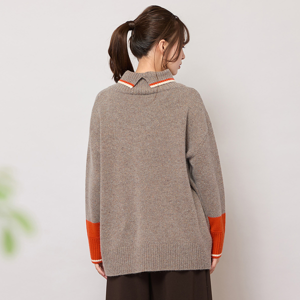 手洗いOK】配色使い・タートルネックニットトップ | レディース