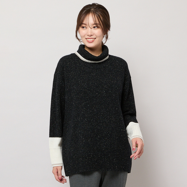 手洗いOK】配色使い・タートルネックニットトップ | レディース