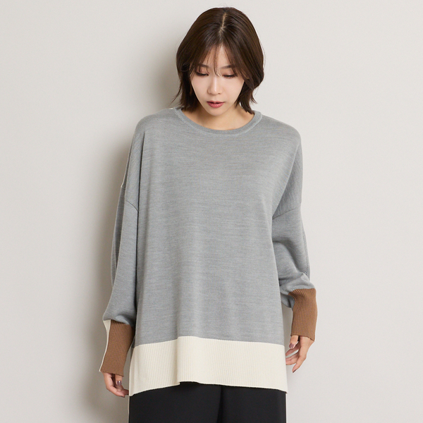 NUMBER (N)INE 04AW DREAM期　バルーンニット シルバー トリカラー配色BOXシルエットニットプルオーバー | レディース