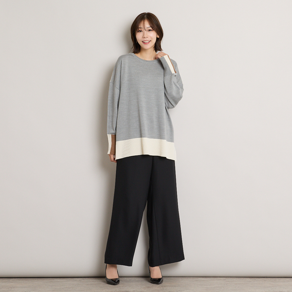 トリカラー配色BOXシルエットニットプルオーバー | レディース