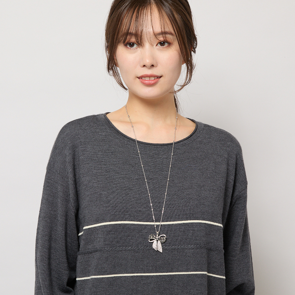 リボンモチーフ・シルバー調ネックレス | レディースファッション