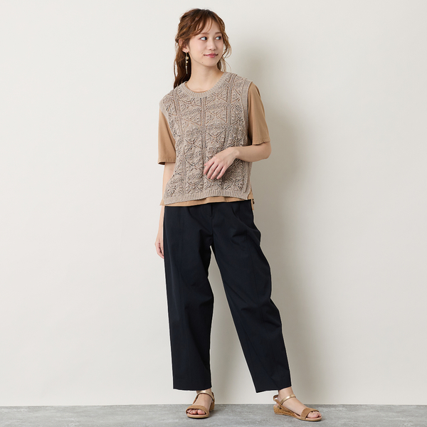 新品 Veritecoeur✨ミックスヤーン ローゲージ ニットベスト ベージュ 洗える】透かし編みローゲージニットベスト | レディースファッション