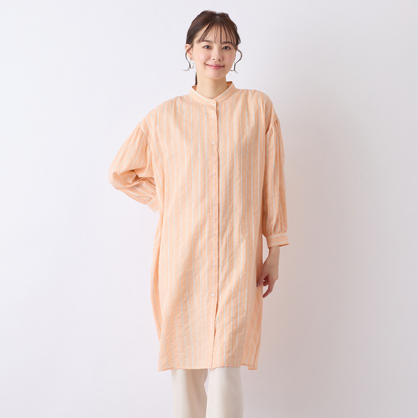 S・Mサイズ】ウォッシャブル シアーストライプロングブラウス