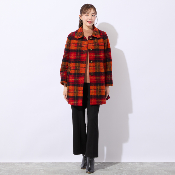 イタリア製素材スライバーチェックコート | レディースファッション