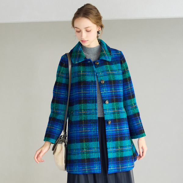 I BLUES コート　タータンチェック イタリア製素材スライバーチェックコート | レディースファッション