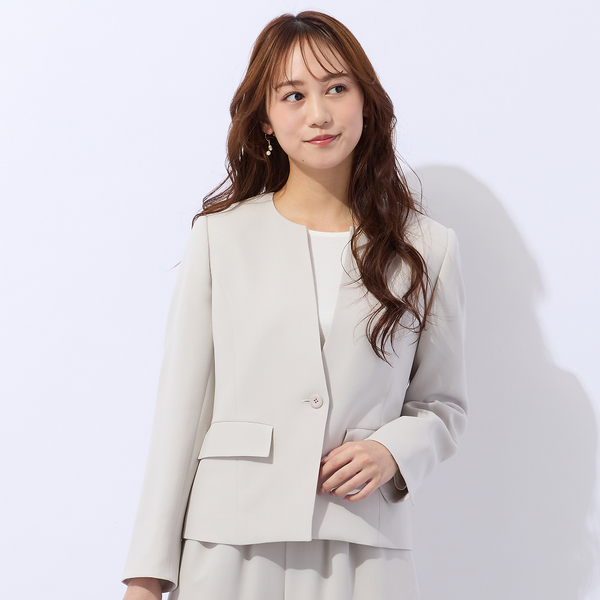 ダブルクロスフーデットジャケット セットアップ可】ダブルクロスノーカラージャケット | レディース