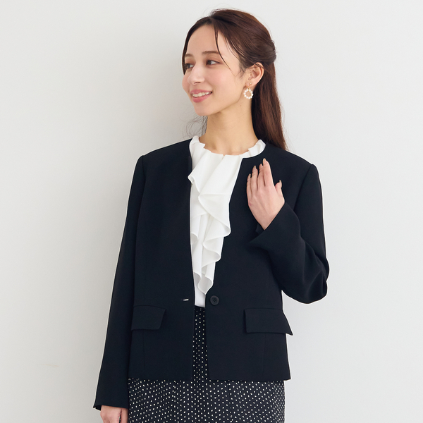 新品未使用！ プラステ ダブルクロスカラーレス セットアップ ノーカラー セール】ストレッチ ダブルクロス カラーレスジャケット / PE STRETCH