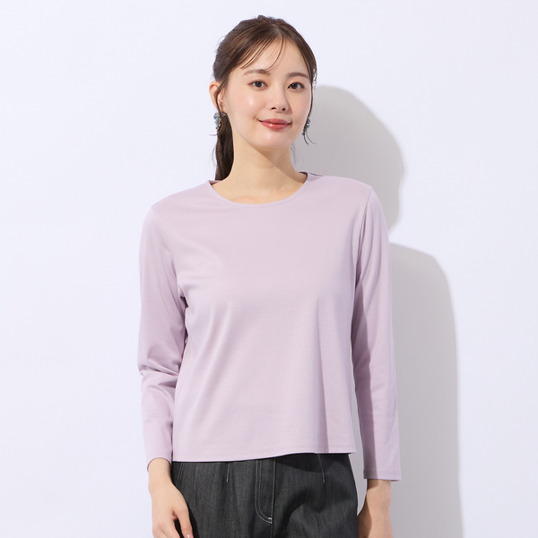 洗える・接触冷感】綿100％ハイネック 七分袖Tシャツ | レディース