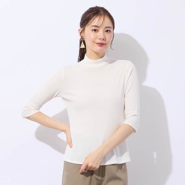 洗える・接触冷感】綿100％ハイネック 七分袖Tシャツ | レディース
