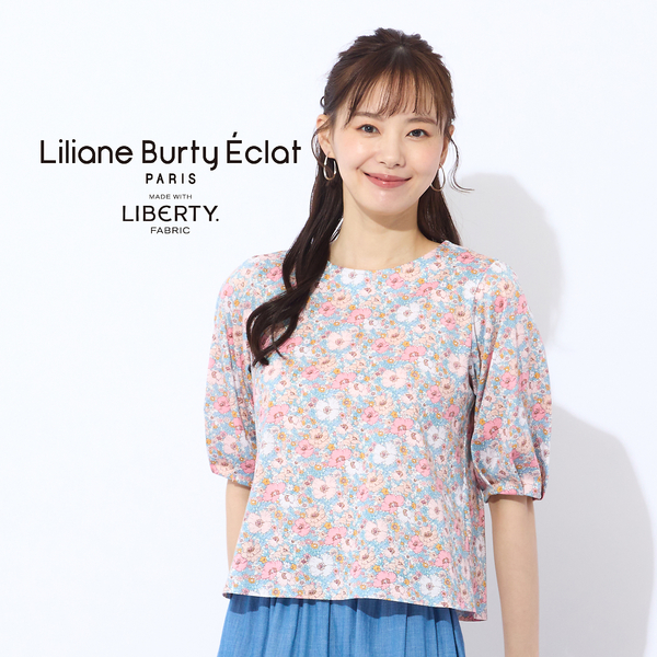 【洗える】リバティ　ねこ/フラワープリントTシャツ 洗える】リバティ ねこ/フラワープリントTシャツ | レディース
