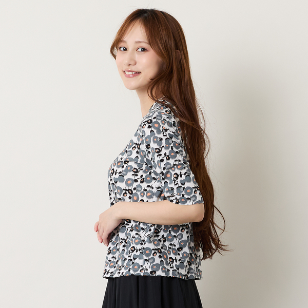 洗える】フラワープリントボートネックTシャツ | レディース
