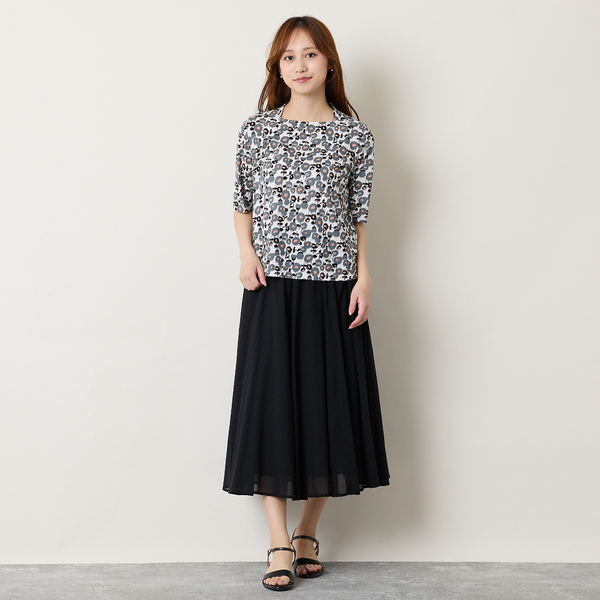 洗える】フラワープリントボートネックTシャツ | レディース