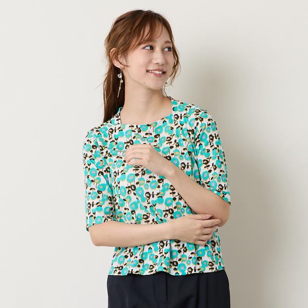洗える】フラワープリントボートネックTシャツ | レディース