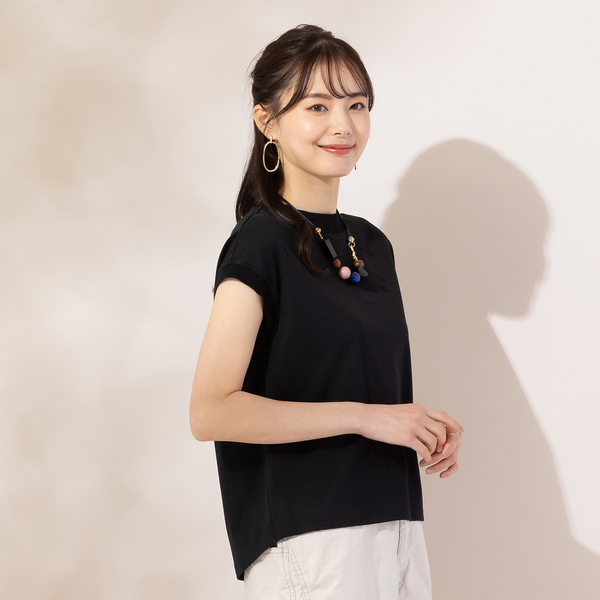 【S・Mサイズ】綿天竺×リブ使い　Tシャツ S・Mサイズ】綿天竺×リブ使い Tシャツ | レディースファッション