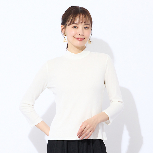 洗える・接触冷感】綿100％ハイネック 七分袖Tシャツ | レディース