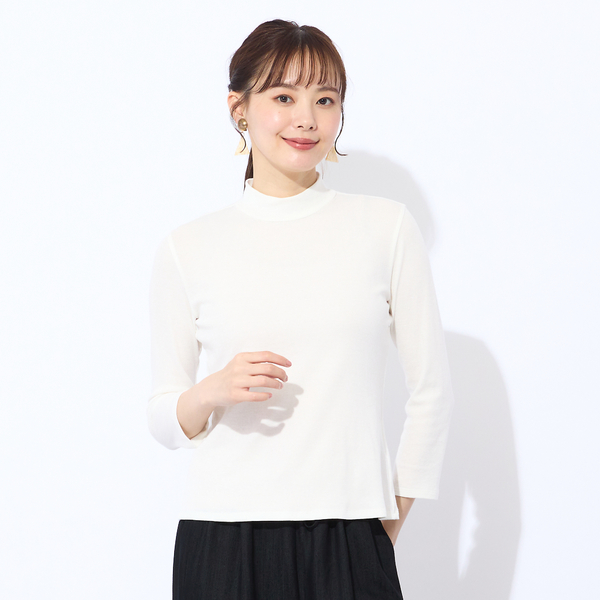 洗える・接触冷感】綿100％ハイネック 七分袖Tシャツ | レディース