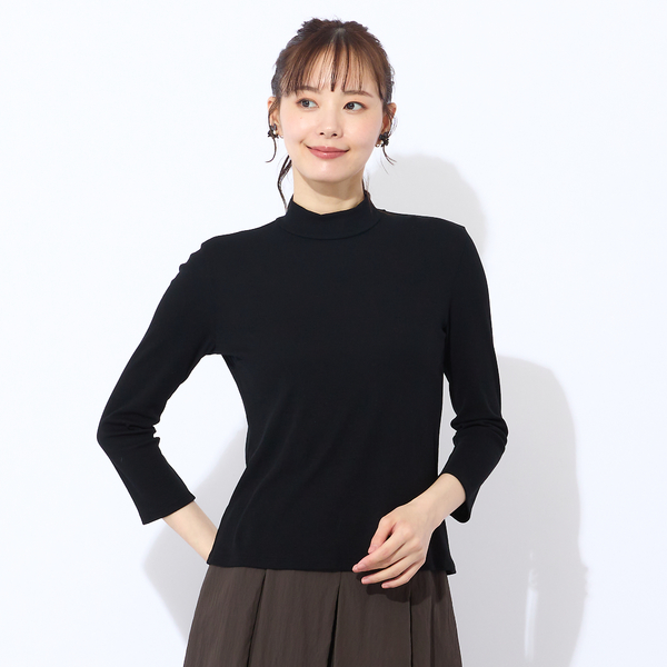 洗える・接触冷感】綿100％ハイネック 七分袖Tシャツ | レディース