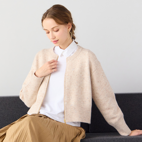 洗える】ネップツイードジップアップニット | レディースファッション