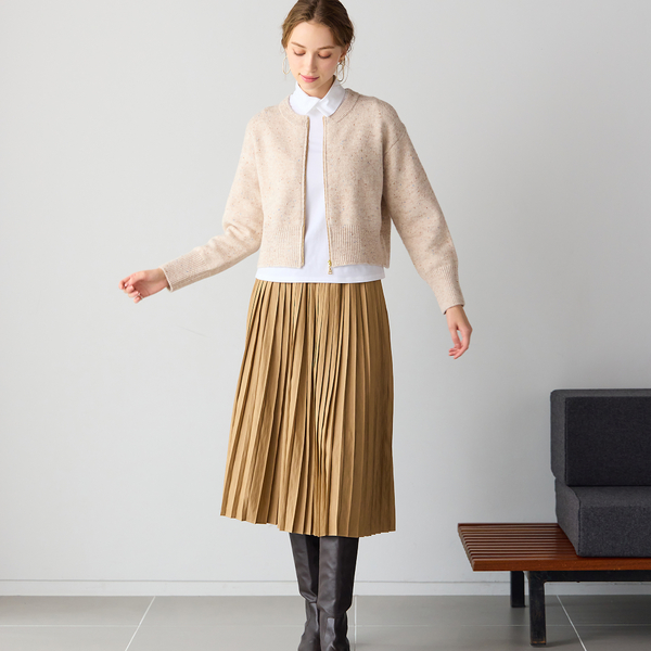 洗える】ネップツイードジップアップニット | レディースファッション