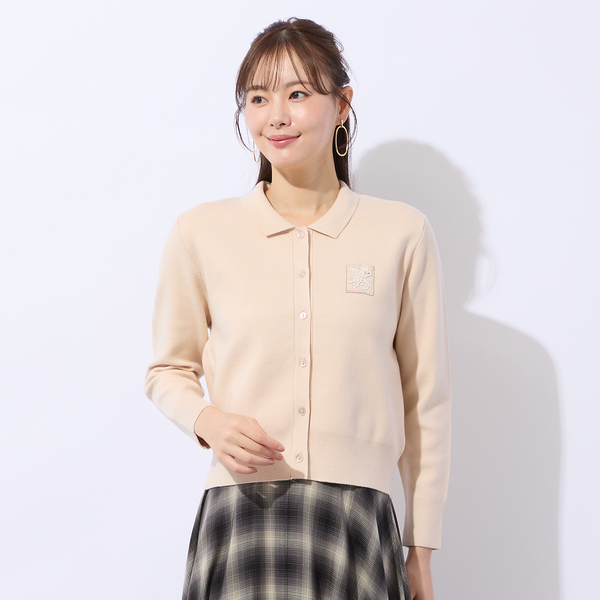 刺繍ワッペン付きニットカーディガン | レディースファッション