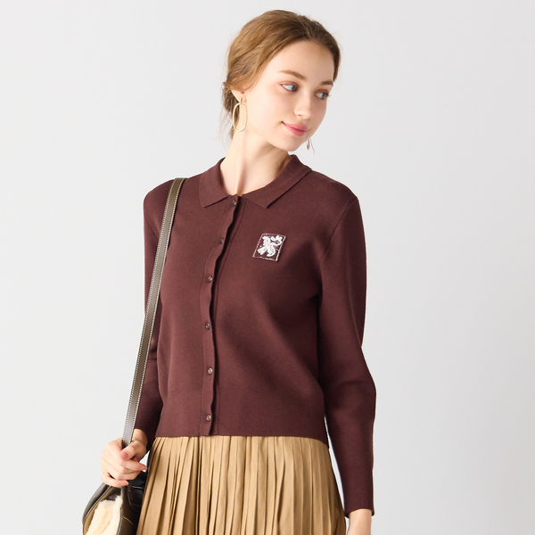 刺繍ワッペン付きニットカーディガン | レディースファッション