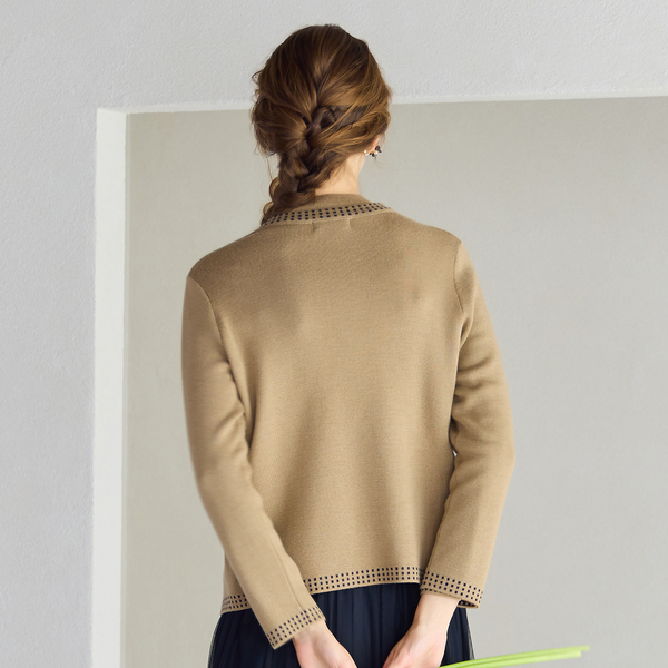 洗える/アンサンブル対応】柄縁取りウール混ニットカーディガン