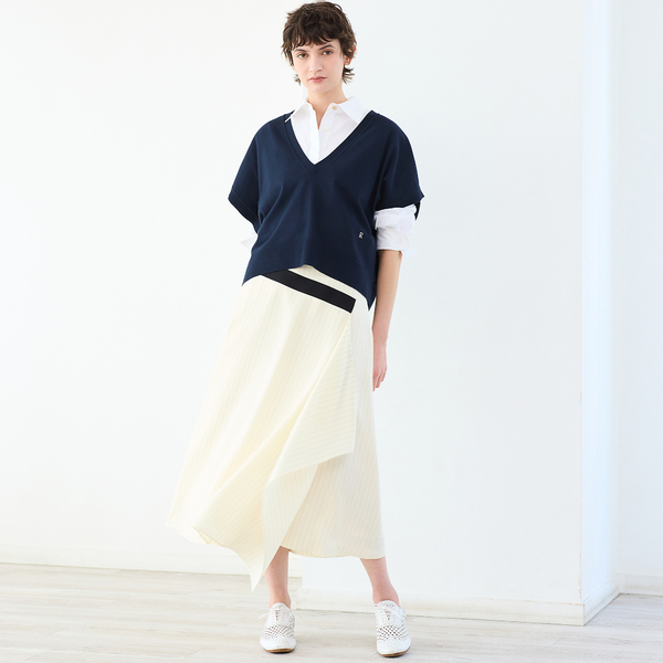 洗える・S/M/Lサイズ】イレギュラーヘムピンストライプスカート