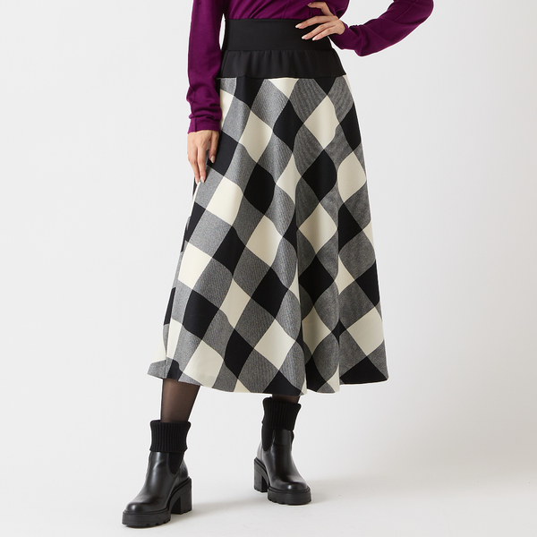 尾州ウール】チェックフレアースカート | レディースファッション