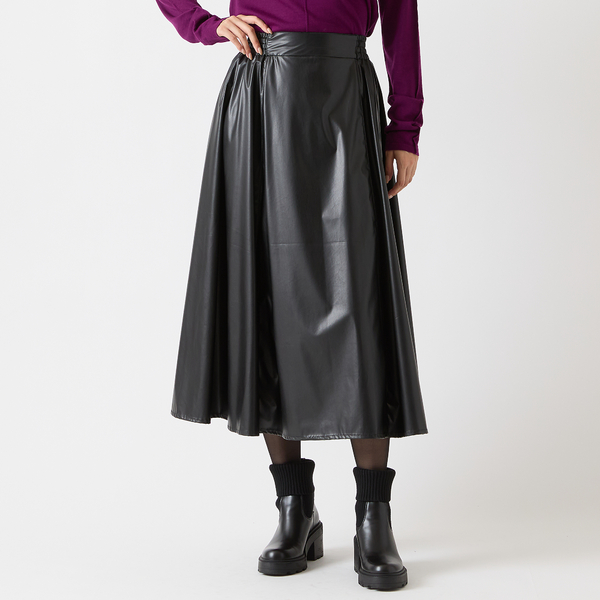 インポート素材・洗える】フェイクレザーギャザースカート