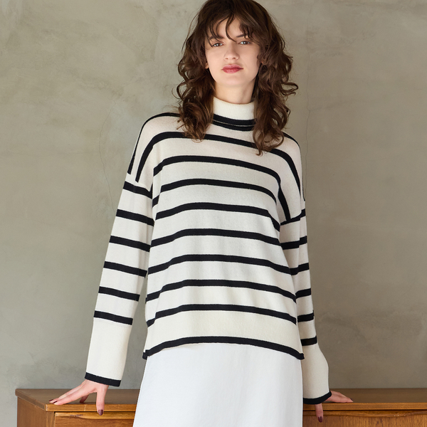 カシミヤ100％】タートルネックボーダーニット | レディース