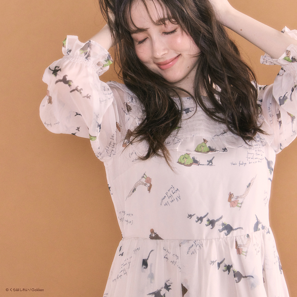 月*様 ワンダフルワールド ワンピース ピンタック ピコフリル 生成り くらはしれいコラボ】クロネコPTピンタックフリルワンピース
