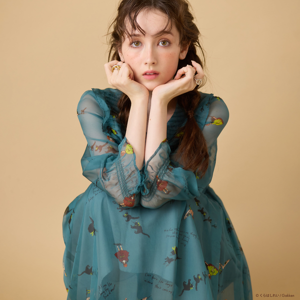 くらはしれいコラボ】クロネコPTピンタックフリルワンピース