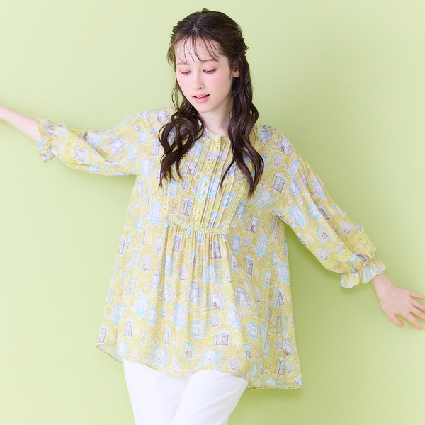 un dix cors リップルウエスト切替チュニック　 イエロー un dix cors リップルウエスト切替チュニック イエロー 22fabric