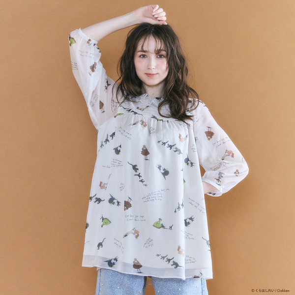 ジョリープッペ（Jolly Poupee）/【くらはしれいコラボ】クロネコPTピンタックフリルカラーブラウス くらはしれいコラボ】クロネコPTピンタックフリルカラーブラウス