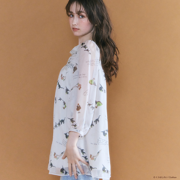 ジョリープッペ（Jolly Poupee）/【くらはしれいコラボ】クロネコPTピンタックフリルカラーブラウス くらはしれいコラボ】クロネコPTピンタックフリルカラーブラウス