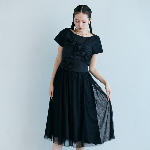 タフタリボンチュールドッキングワンピース | レディースファッション