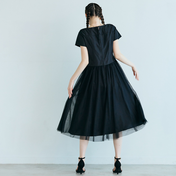 タフタリボンチュールドッキングワンピース | レディースファッション