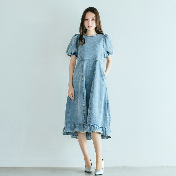 ライトデニムボリュームスリーブワンピース | レディースファッション