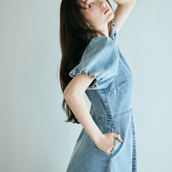 ライトデニムボリュームスリーブワンピース | レディースファッション