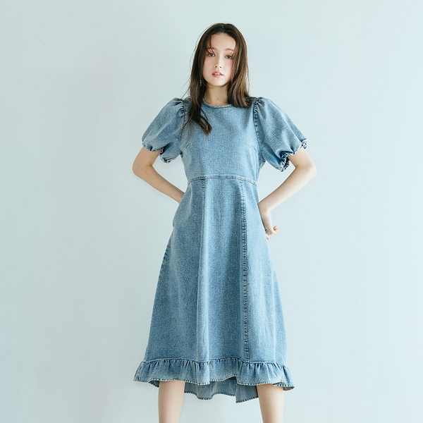 ライトデニムボリュームスリーブワンピース | レディースファッション