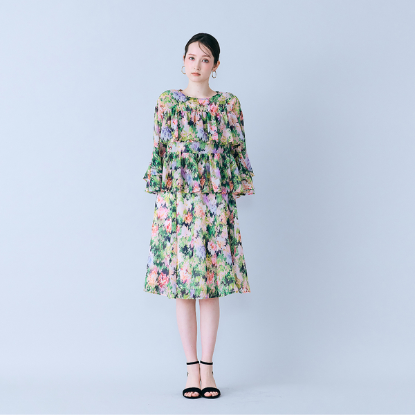 ​【美品】 プランテーション 総柄 フラワープリント ワンピース M モザイクフラワープリントワンピース | レディースファッション
