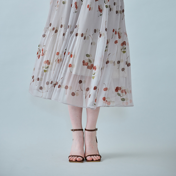 チェリープリントプリーツワンピース | レディースファッション