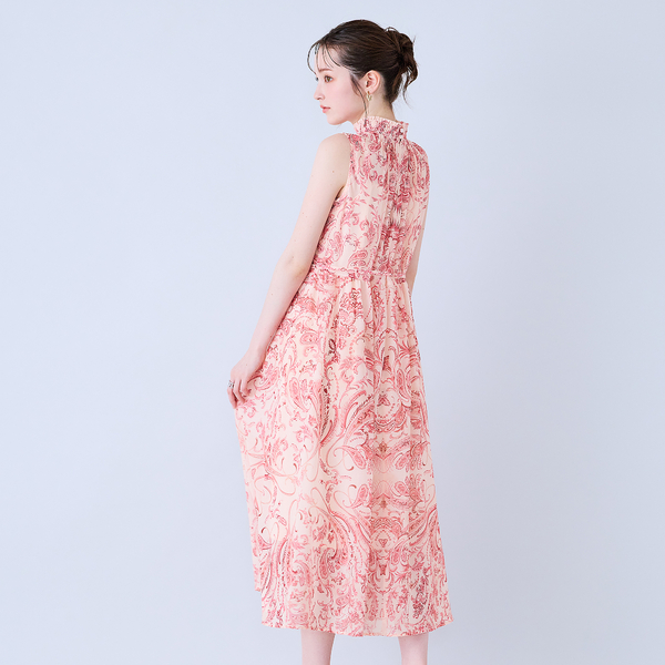 胸元ピンタック更紗プリントワンピース | レディースファッション