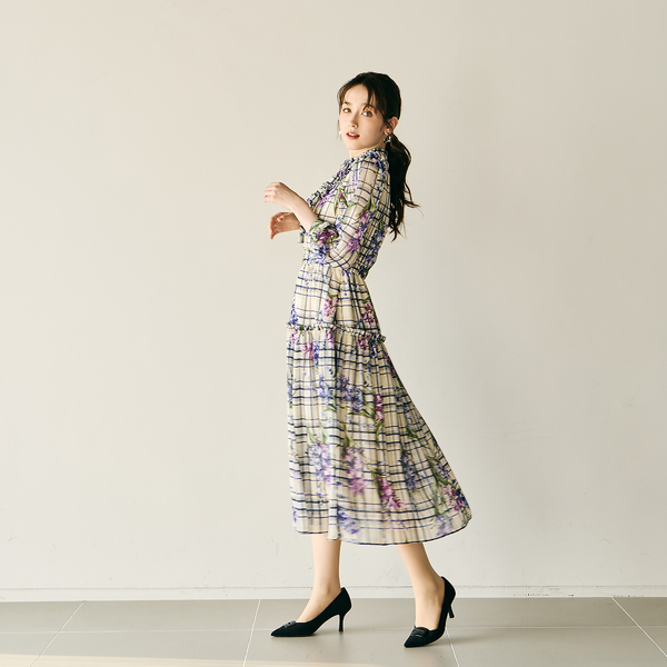 フラワーチェックプリントワンピース | レディースファッション