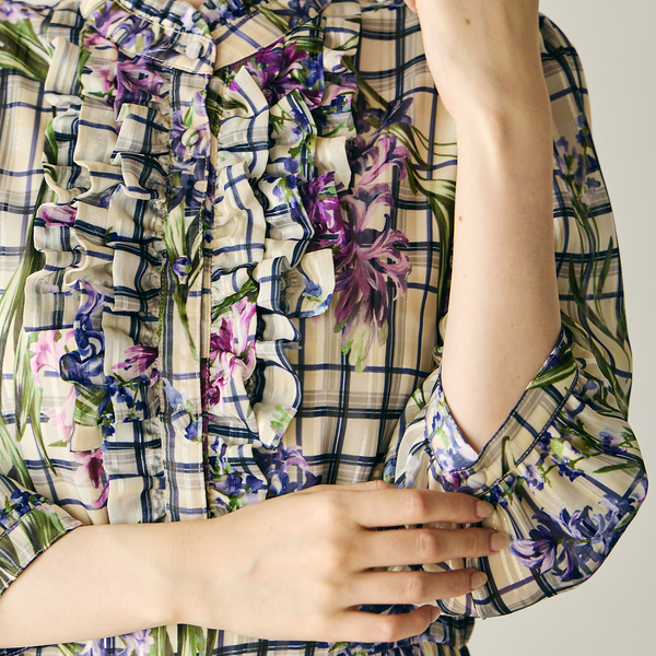 フラワーチェックプリントワンピース | レディースファッション