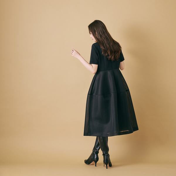 M-StyleLuxeコラボ】【人気のため追加】メッシュスカートワンピース